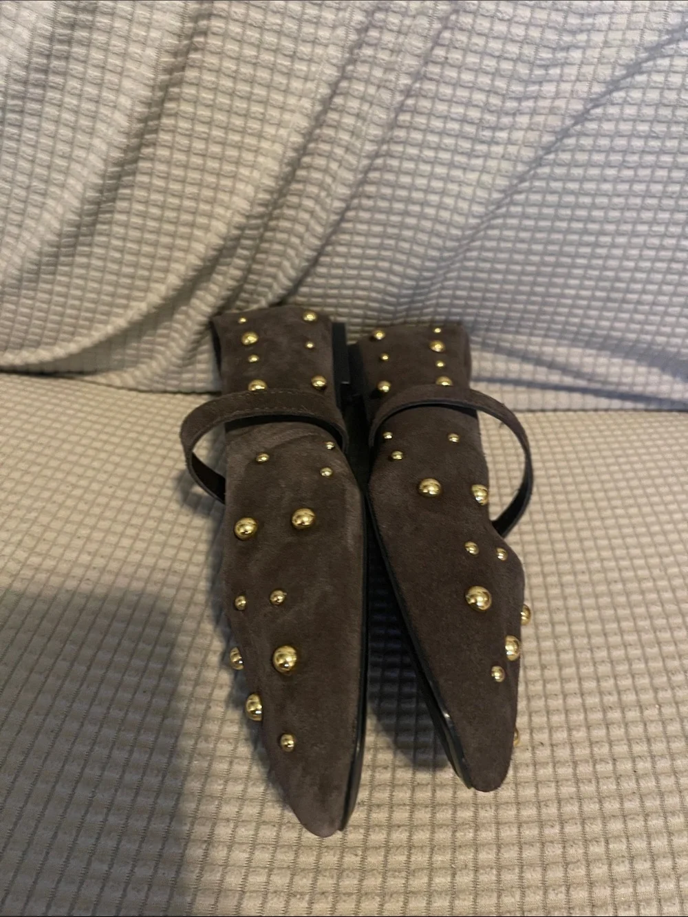 Zara women’s Dark Brown Mary Jane Flats with Gold Studs size 40 /9 us - Picture 5 of 7